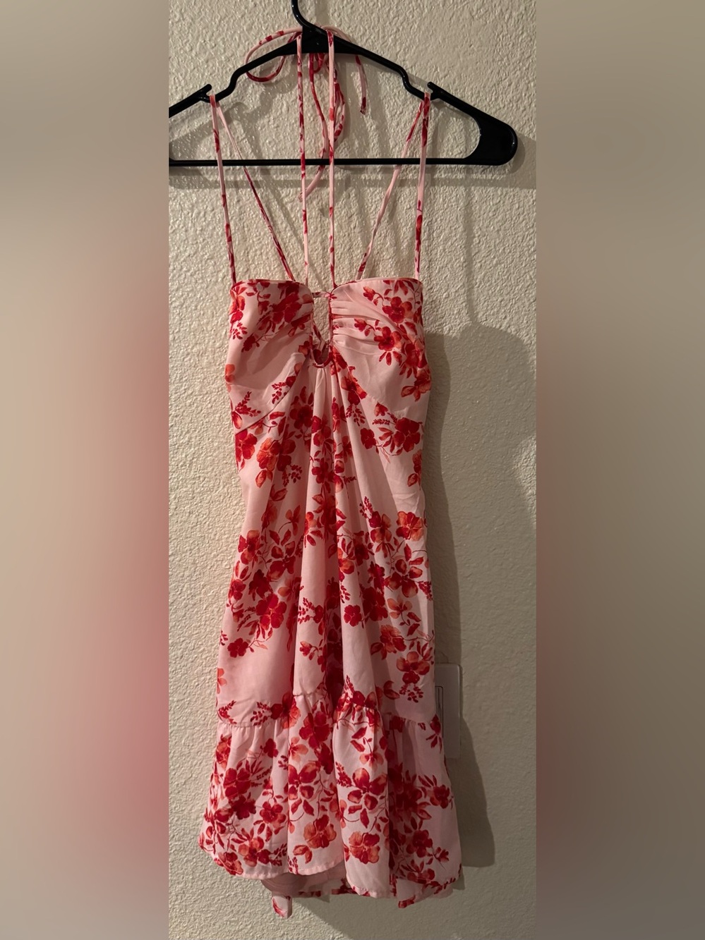 NWOT Crystal Doll Pink Mini Dress with Red Floral Print